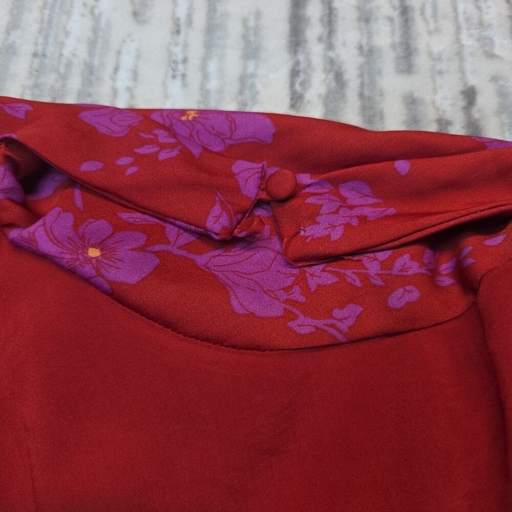 Free People Red And Purple Floral Mini Dress Women’s Sz L - Picture 7 of 9